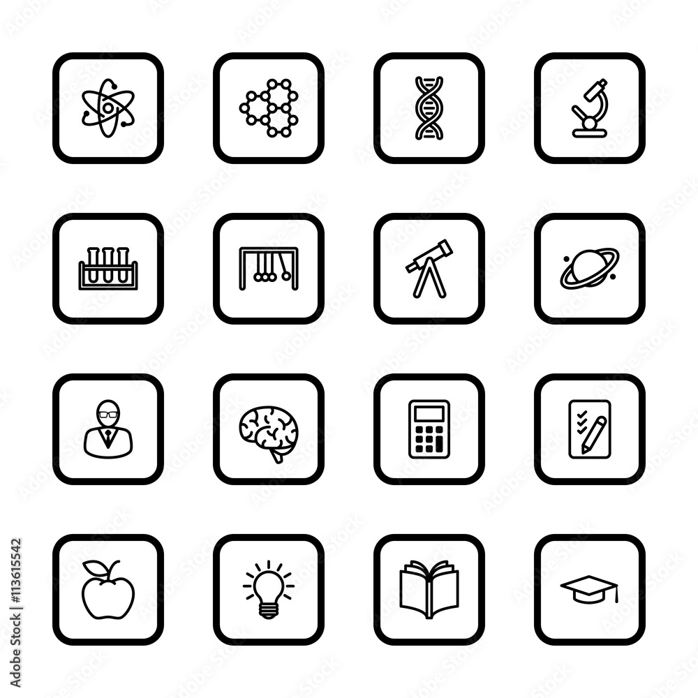 black line education and science icon set with rounded rectangle frame for web design, user interface (UI), infographic and mobile application (apps) black line education and science icon set with rounded rectangle frame for web design, user interface (UI), infographic and mobile application (apps)