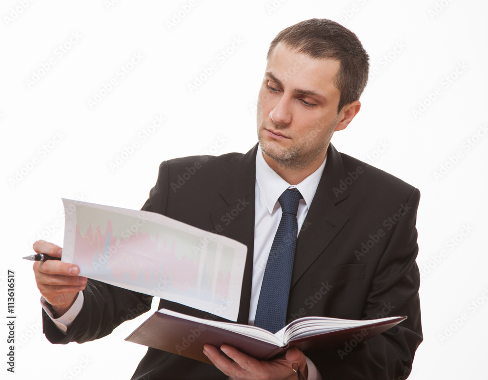 Businessman comparing documents