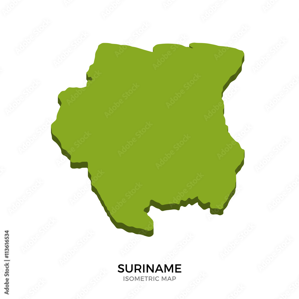 Isometric map of Suriname detailed vector illustration