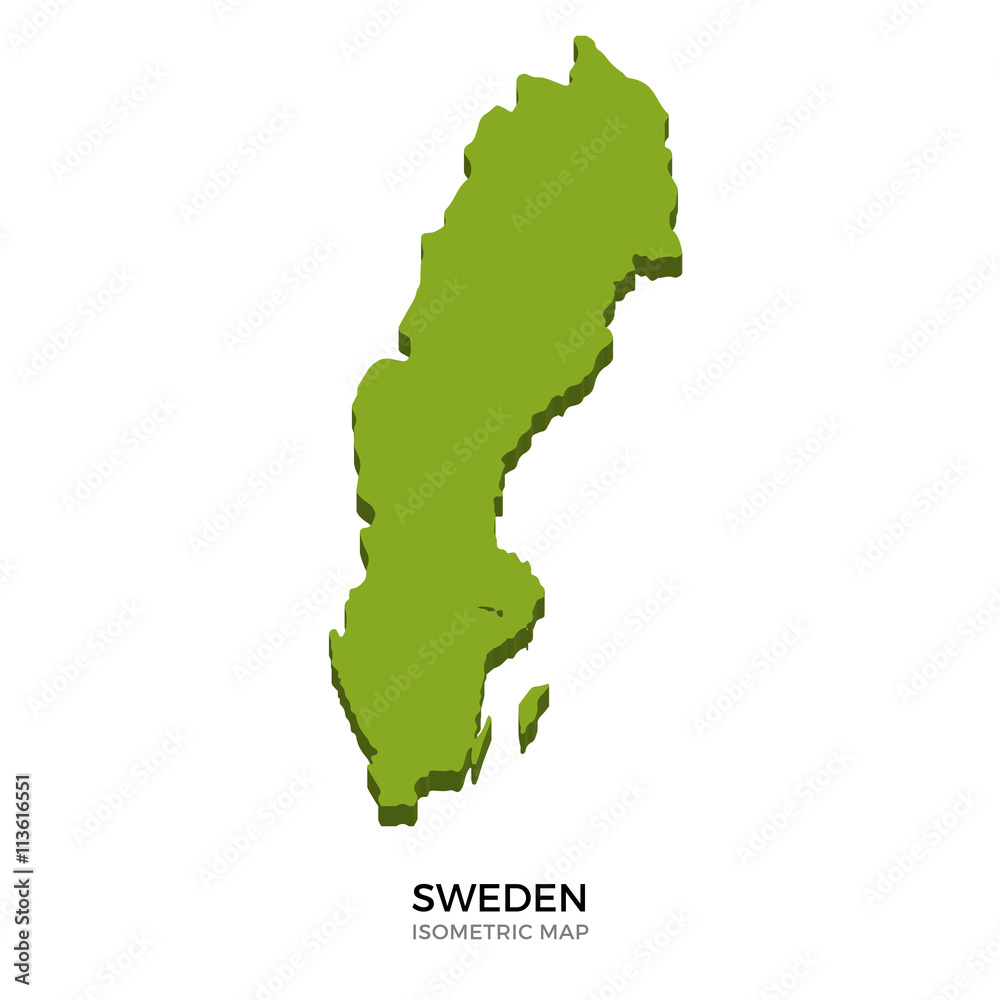 Isometric map of Sweden detailed vector illustration