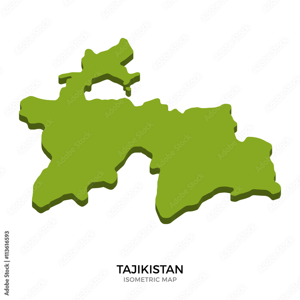 Isometric map of Tajikistan detailed vector illustration