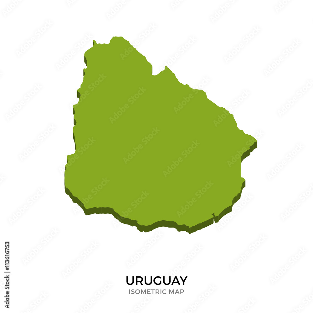 Isometric map of Uruguay detailed vector illustration