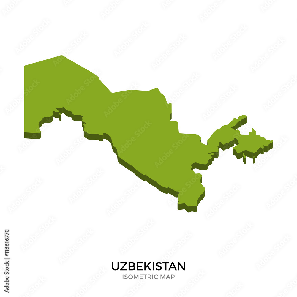 Isometric map of Uzbekistan detailed vector illustration