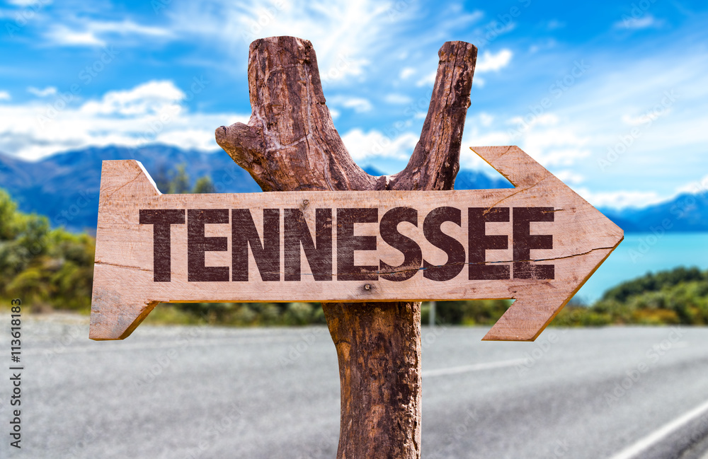 Tennessee wooden sign with road background
