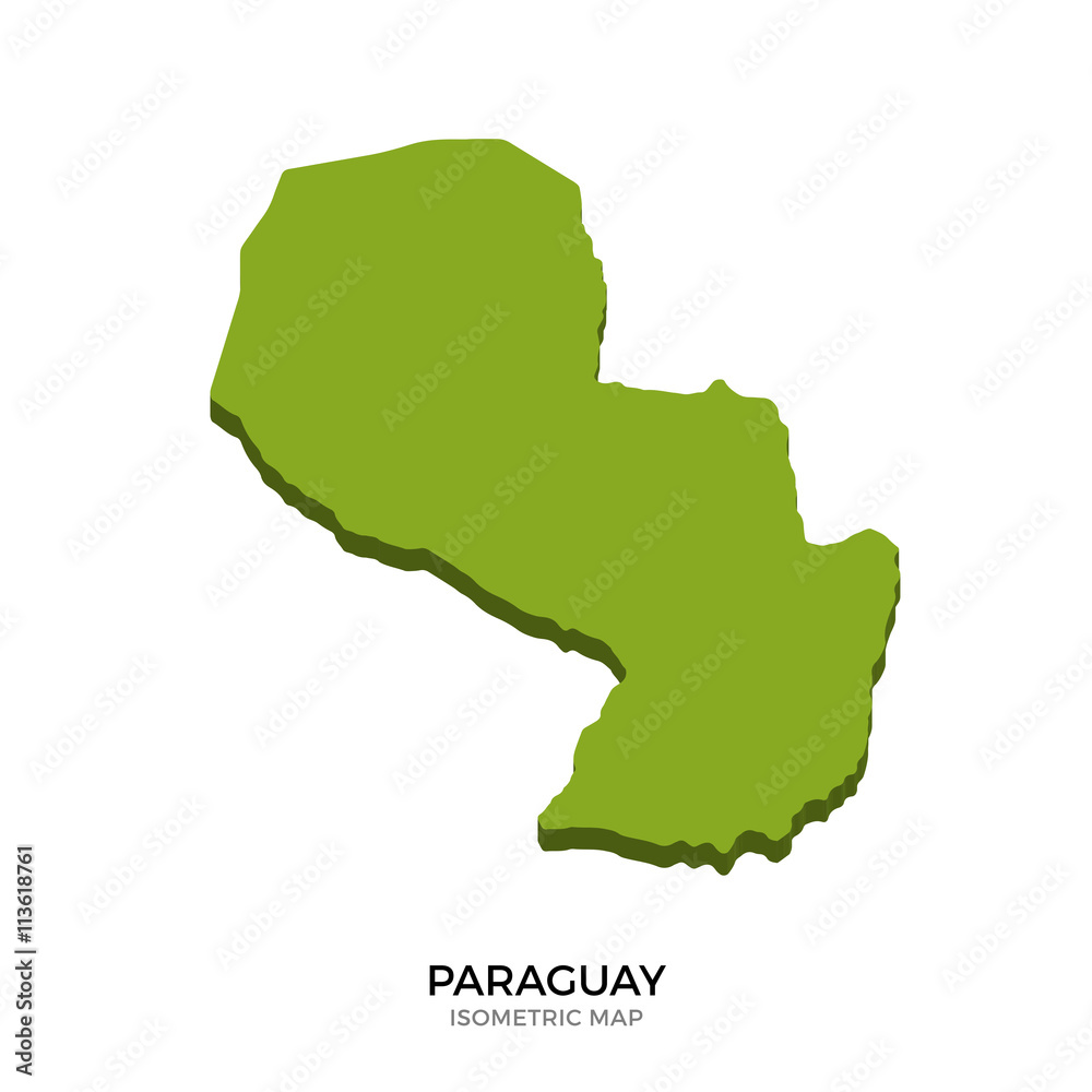 Isometric map of Paraguay detailed vector illustration