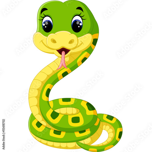 Cute green snake cartoon 