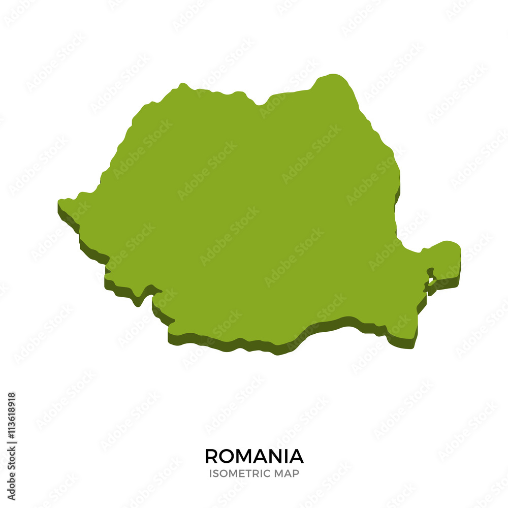 Isometric map of Romania detailed vector illustration