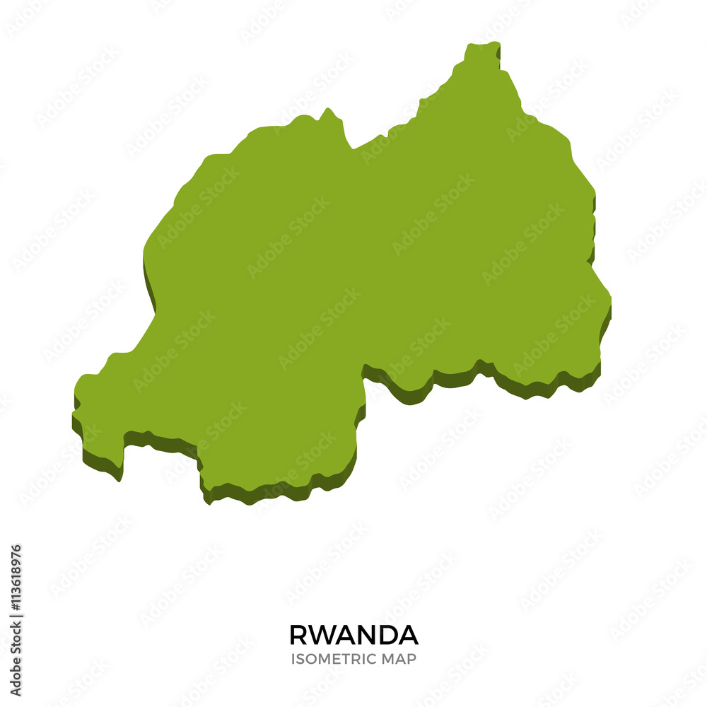 Isometric map of Rwanda detailed vector illustration
