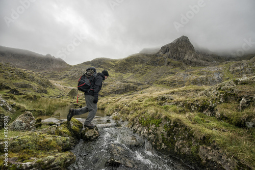 UK, North Wales, Snowdonia, Cwm Glas, Garnedd Ugain, Clogwyn y Parson, hiker photo