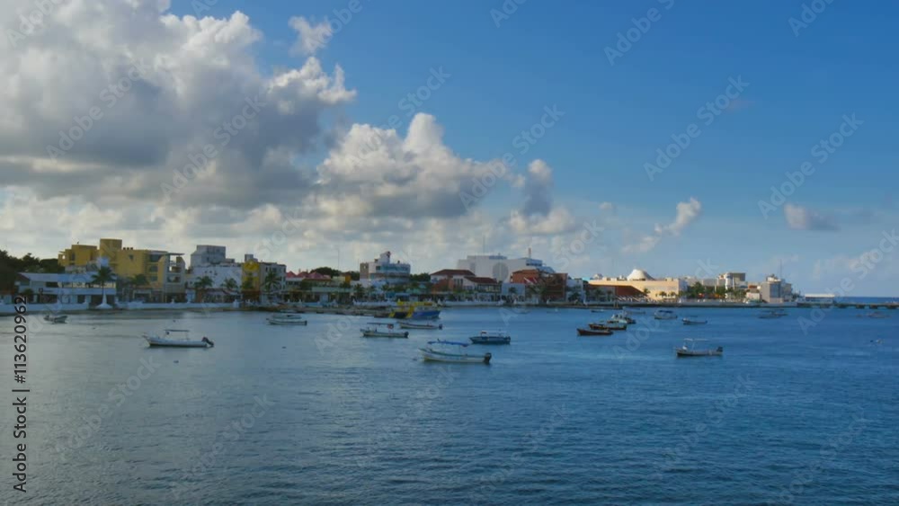 establishing shot of isla mujeres harbor as seen from the sea establishing shot of isla mujeres harbor as seen from the sea