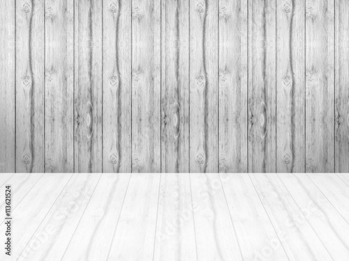 Closeup surface wood pattern at the old wood wall texture background  with reflection at the floor in black and white tone