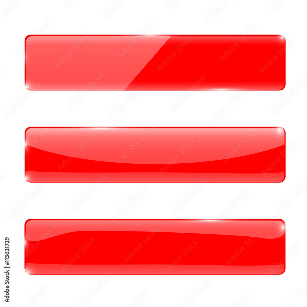 Red glass buttons. Rectangular buttons Red glass buttons. Rectangular buttons