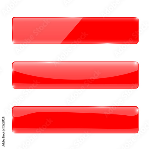 Red glass buttons. Rectangular buttons