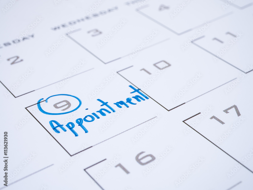 Handwhiting word appointment on calendar 1 Handwhiting word appointment on calendar 1