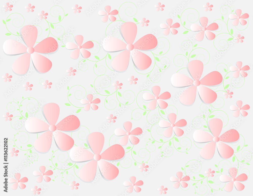 group pink flower and leaf green on grey background.