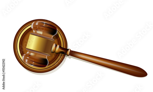 wooden justice gavel on white. realistic vector illustration