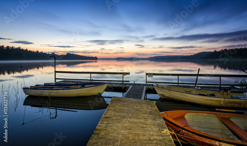 Night view for lake small harbor