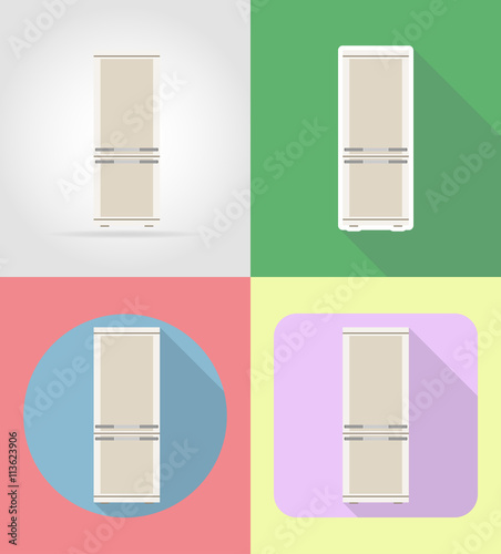 refrigerator household appliances for kitchen flat icons vector