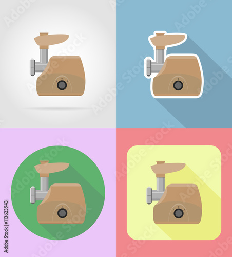 meat grinder household appliances for kitchen flat icons vector