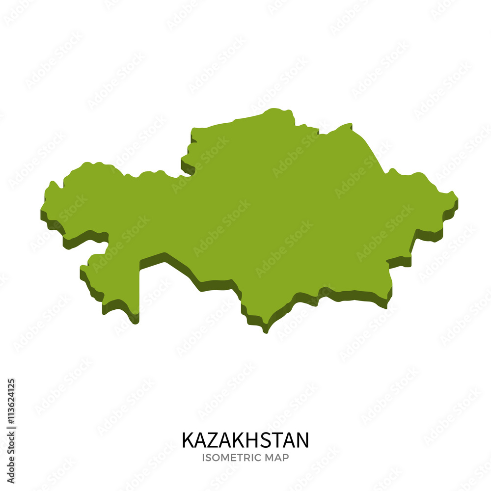 Isometric map of Kazakhstan detailed vector illustration