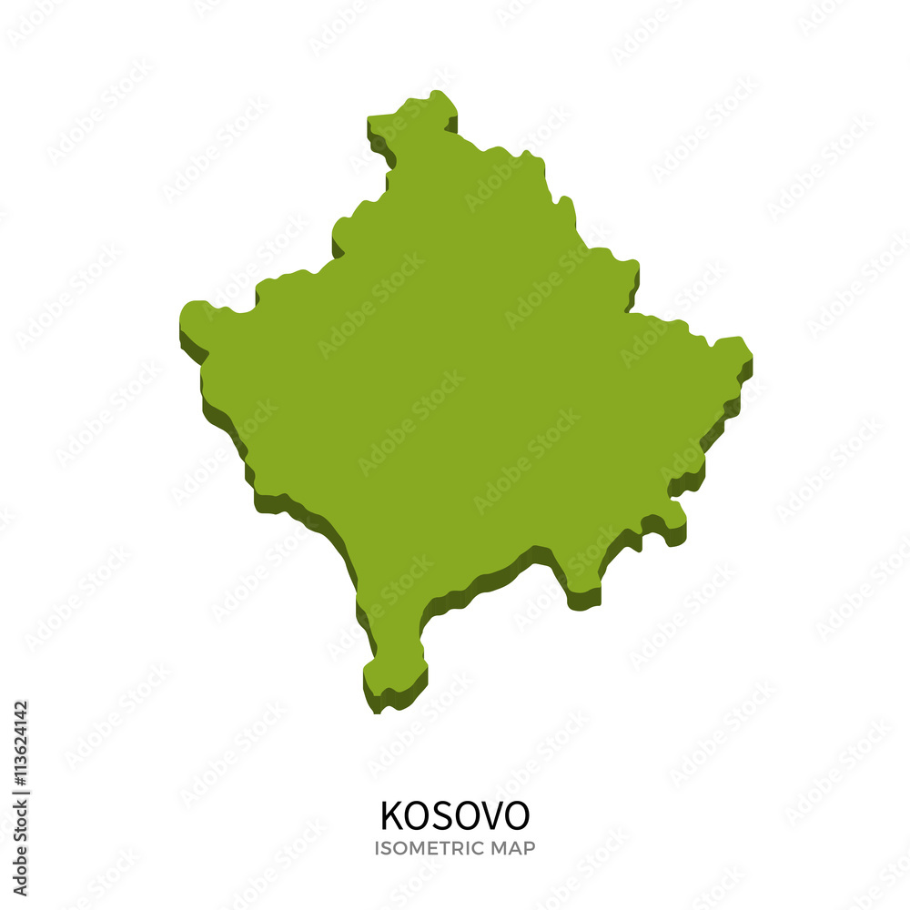 Isometric map of Kosovo detailed vector illustration