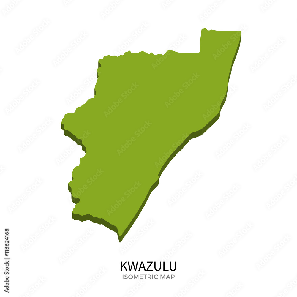 Isometric map of KwaZulu detailed vector illustration