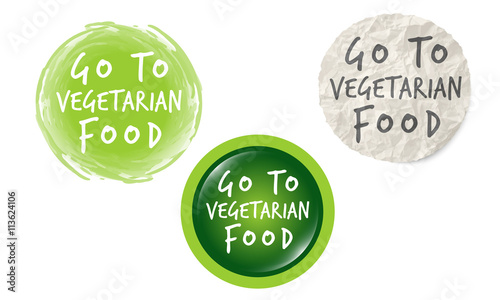 Set of three circular icons with the words go to vegetarian food