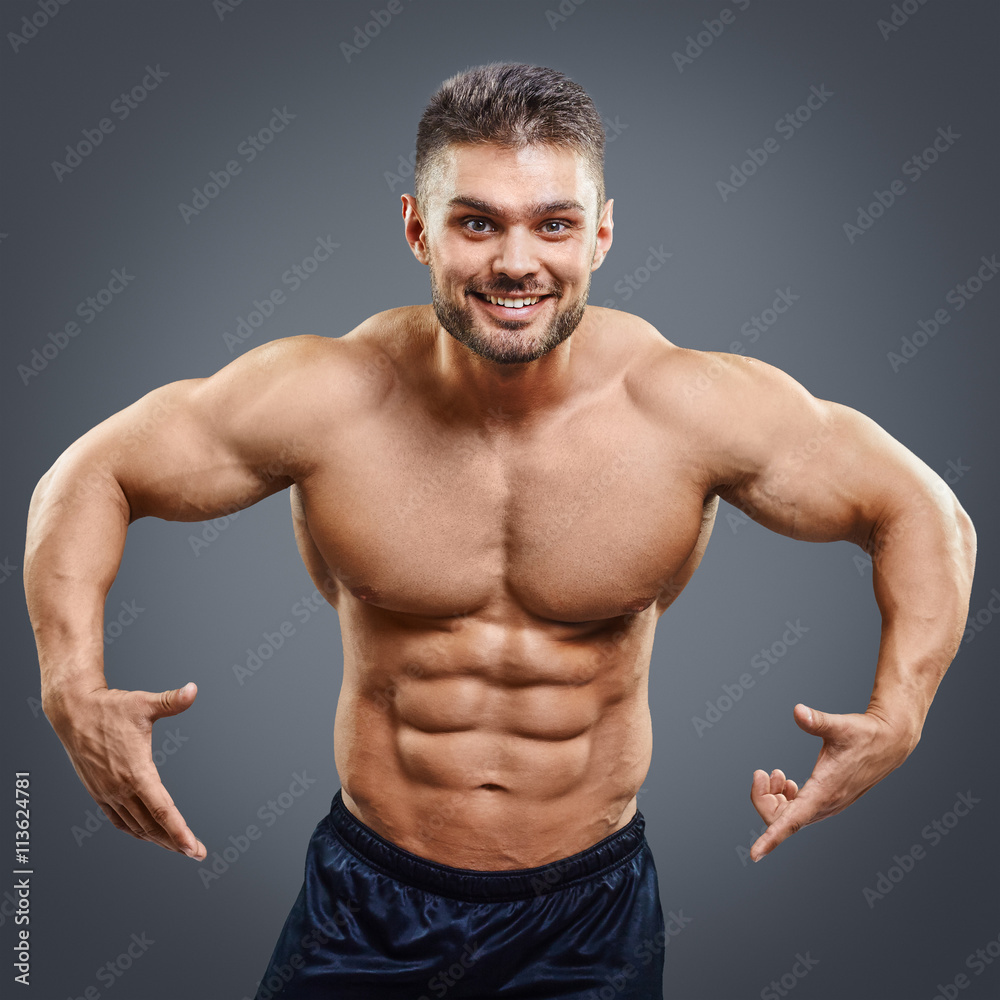 Strong Athletic Man Fitness Model Torso pointing down