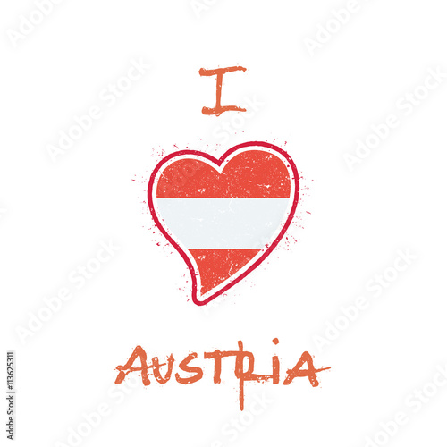 Austrian flag patriotic t-shirt design. Heart-shaped national flag of Austria on a white background. Vector illustration.