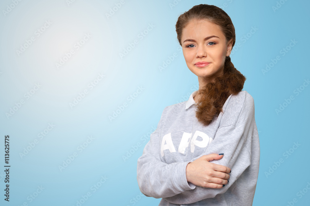 portrait of attractive caucasian smiling woman portrait of attractive caucasian smiling woman