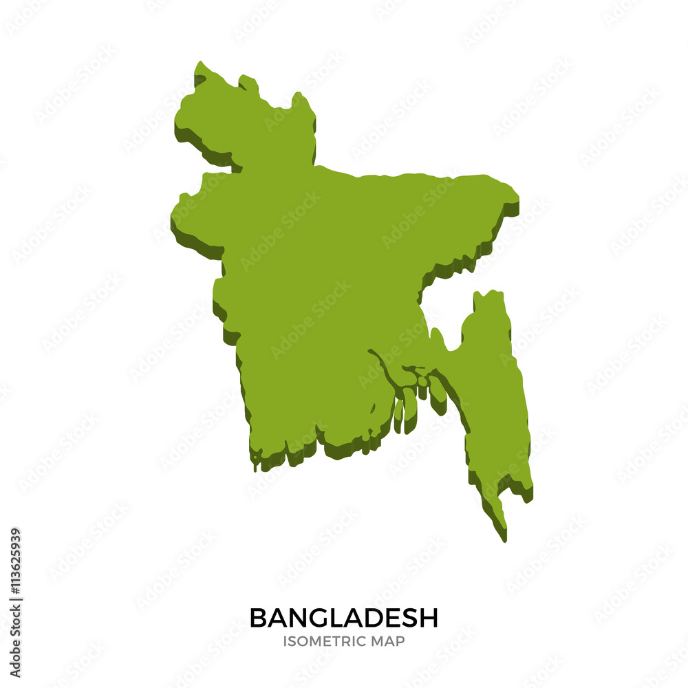 Isometric map of Bangladesh detailed vector illustration