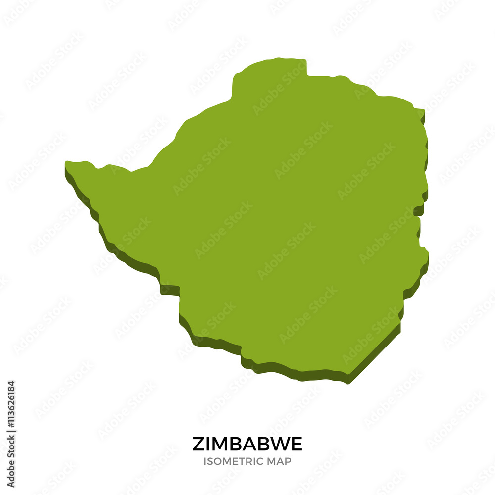 Isometric map of Zimbabwe detailed vector illustration