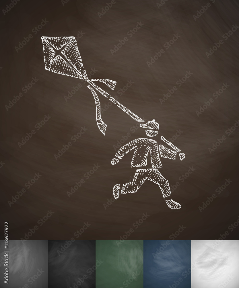boy and kite icon. Hand drawn vector illustration