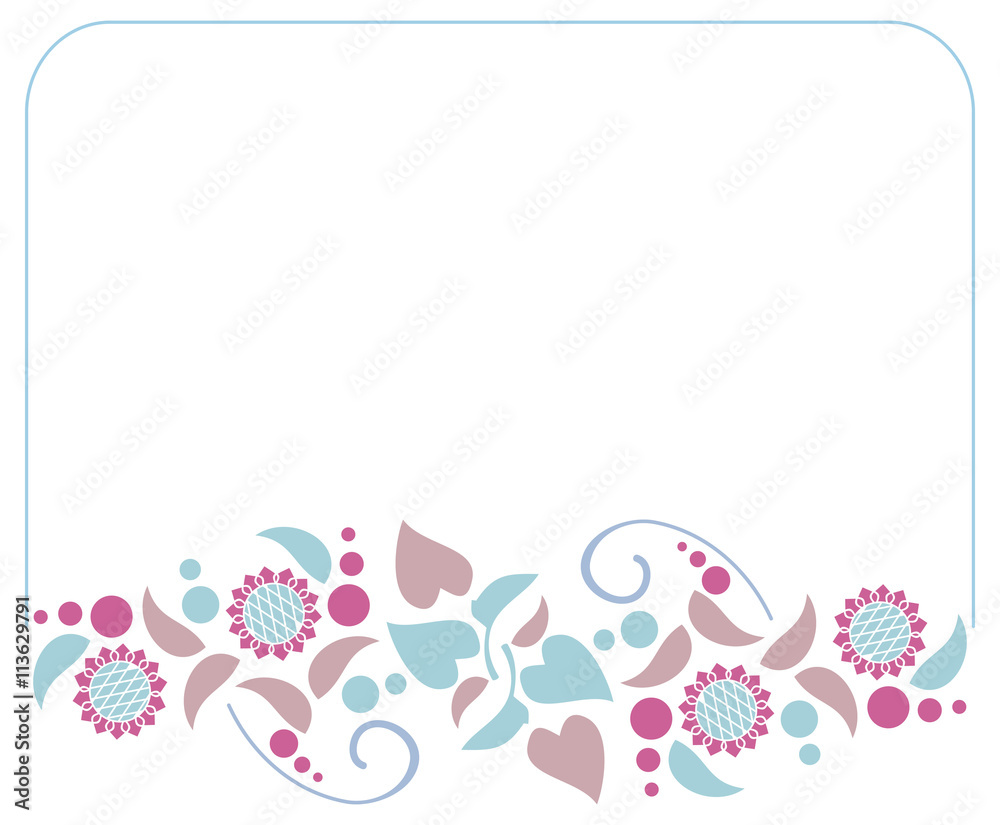 Elegant frame with decorative sunflowers silhouettes in a blue color. Vector clip art.