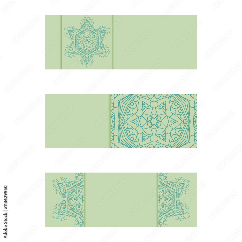 Naklejka premium Horizontal banner templates with mandala pattern. Design for flyer, banner vintage style