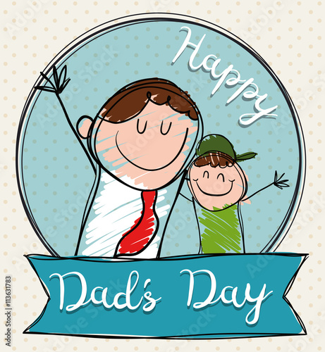 Smiling Dad with Son in Doodle Style for Father's Day, Vector Illustration