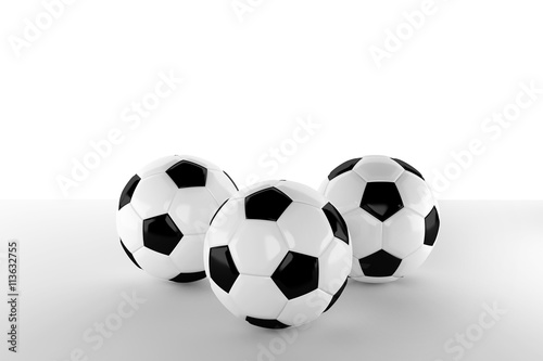 three classic soccer ball or football on white background  3D rendering or 3D illustration