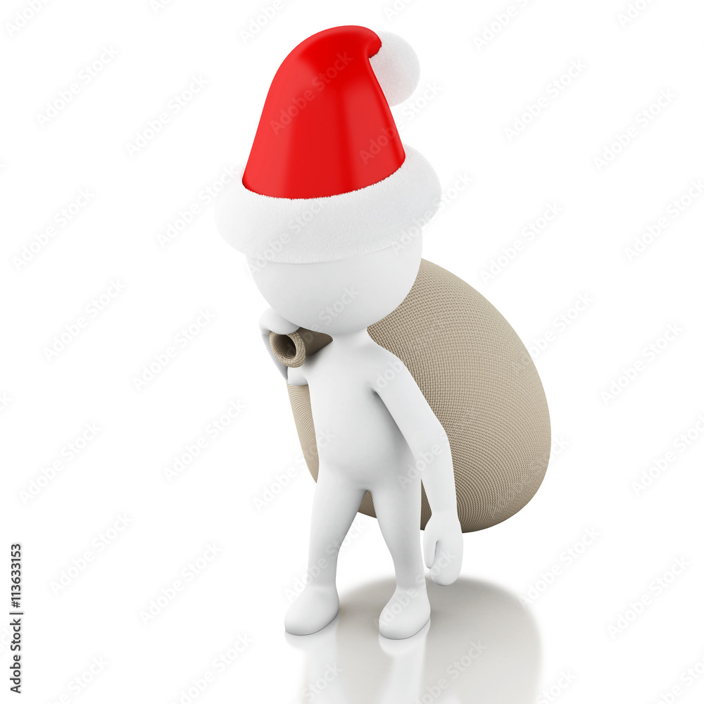 3d Santa Claus with bag of gifts. Christmas concept.