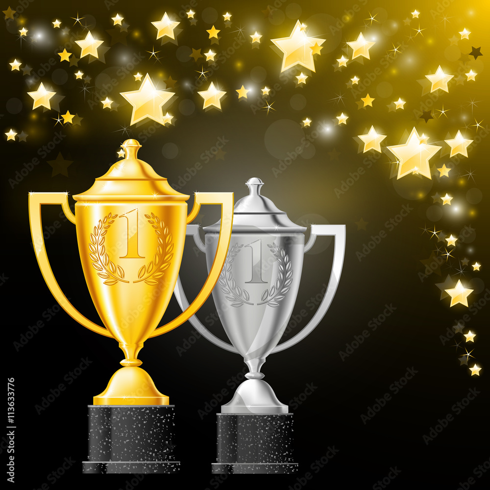 Silver and gold cups with laurels - first place award Silver and gold cups with laurels - first place award