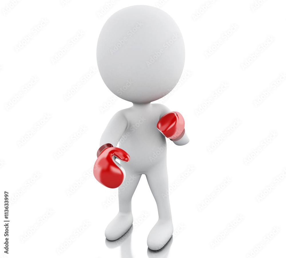 3d White people with red boxing gloves. 3d White people with red boxing gloves.