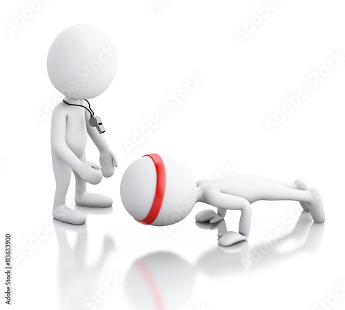 3d White people doing exercise with an instructor.