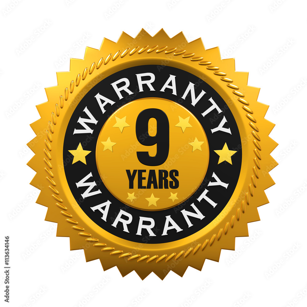9 Years Warranty Sign. 3D rendering 9 Years Warranty Sign. 3D rendering