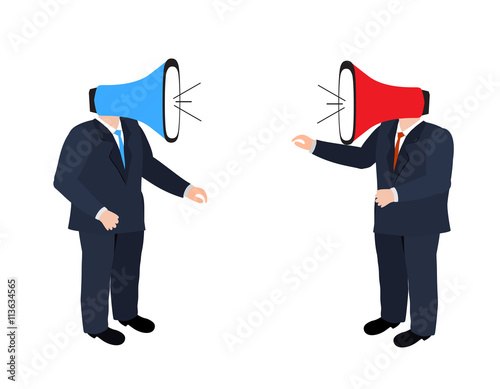 Businessmen shouting through megaphone