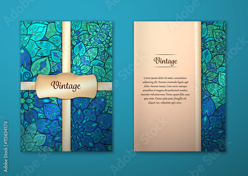 Vintage cards with Floral mandala pattern and ornaments.