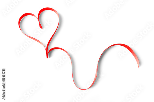 Red heart shaped ribbon isolated on white