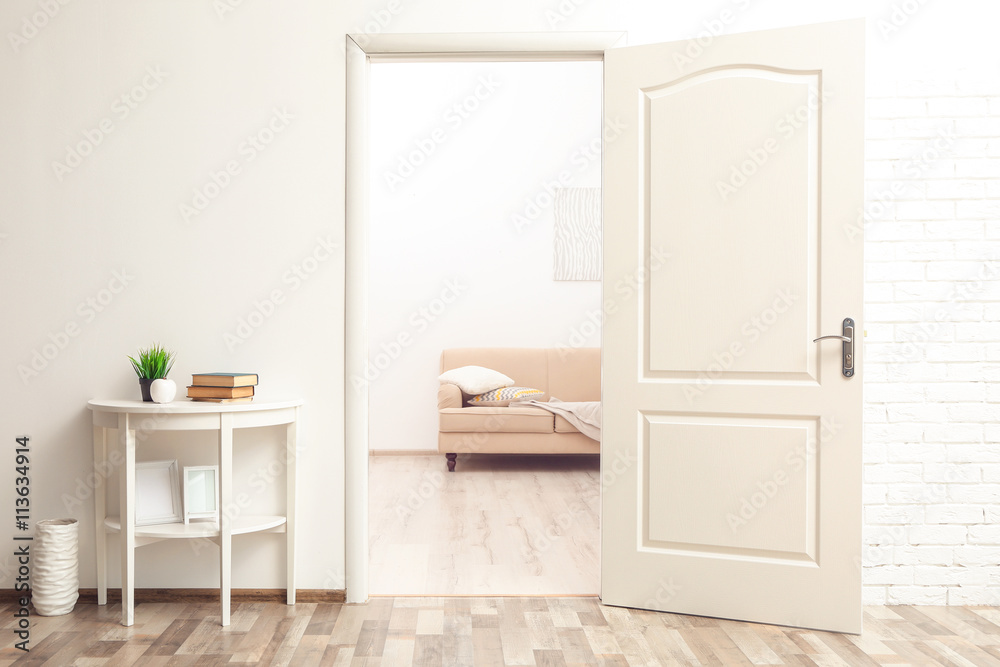 Fototapeta premium Room design interior with open door