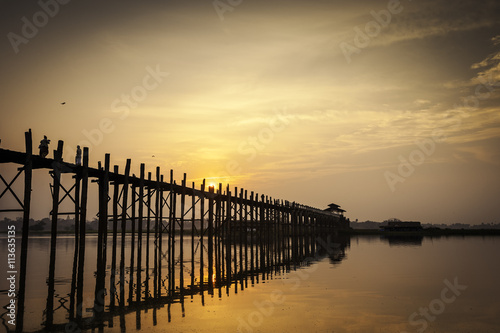Sunrise U Bein bridge  Myanmar. U Bein bridge is longest teak in