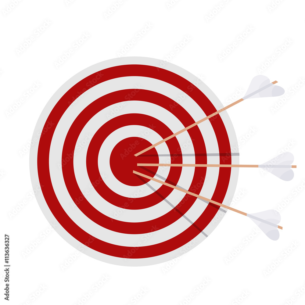 Target with arrows on white background. Cartoon illustration of