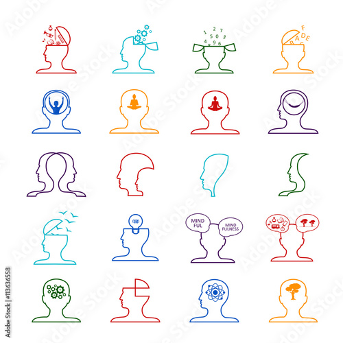 Mind Icons Set - Isolated On White Background - Vector Illustration, Graphic Design. For Web, Websites, Print, Presentation Templates, Mobile Applications And Promotional Materials 