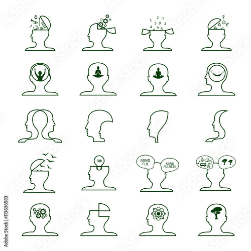 Mind Icons Set - Isolated On White Background - Vector Illustration, Graphic Design. For Web, Websites, Print, Presentation Templates, Mobile Applications And Promotional Materials